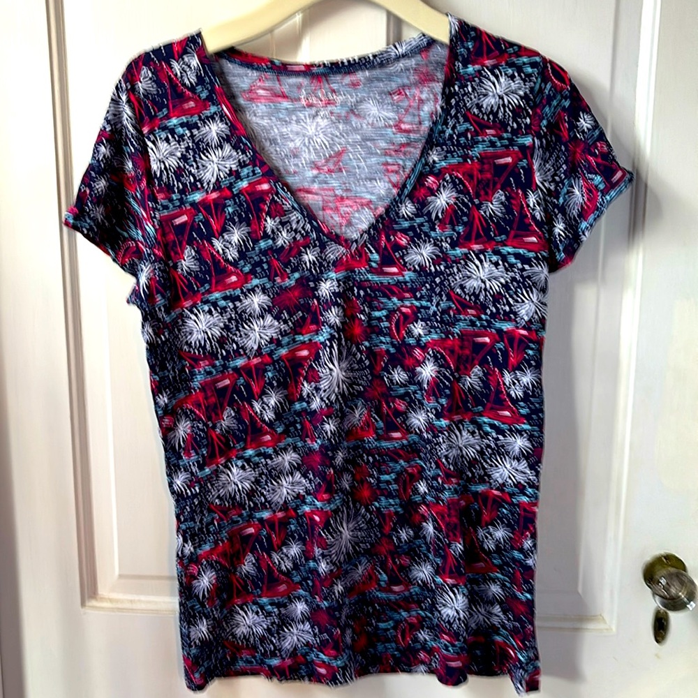 Lilly Pulitzer Navy Sparks Fly Fireworks Print Michelle Short Sleeve Tee